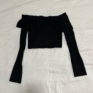 Black Off The Shoulder Knit Crop Top